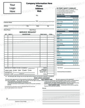 Garage Door 25pt 2 Part NCR Forms 8.5x11 Black Ink Print Only, Front Print