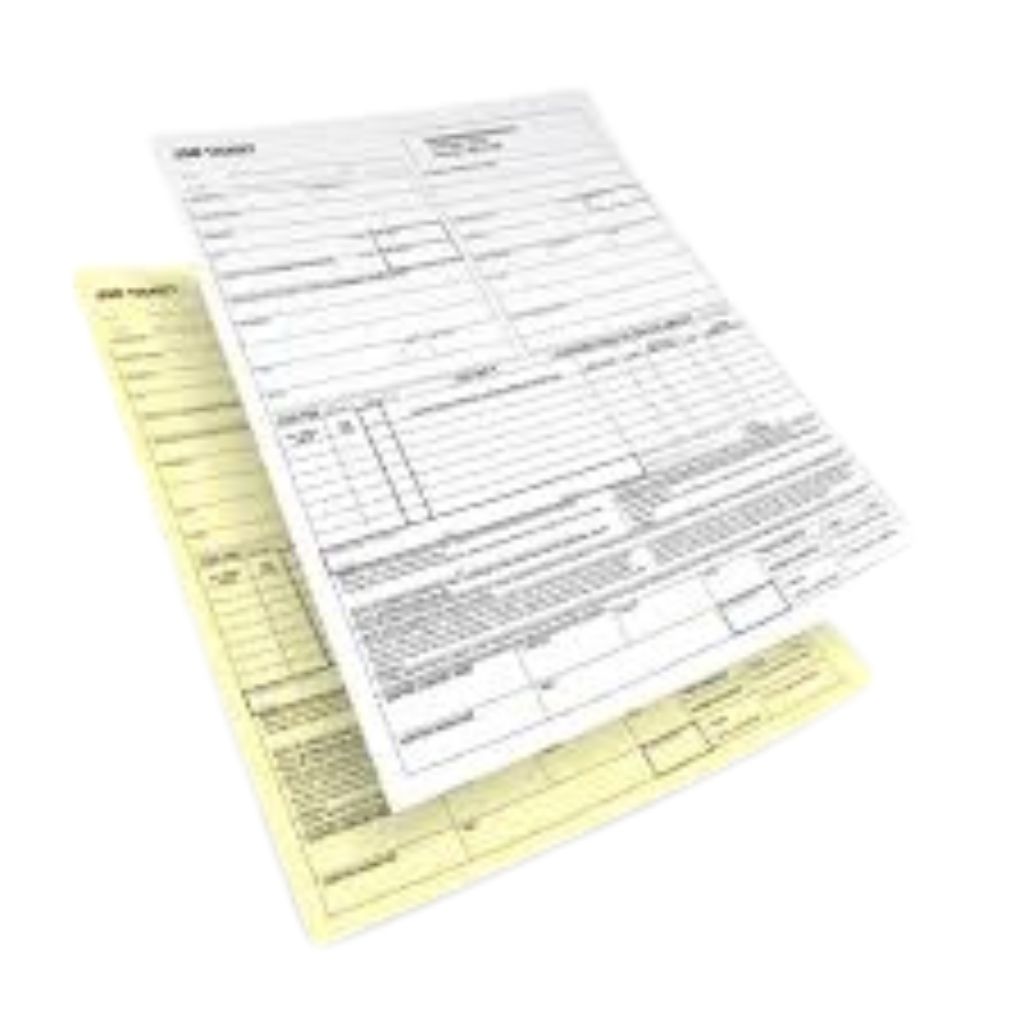 2 Part NCR Forms 8.5×11 Black Ink Print Only, Front & Back Print
